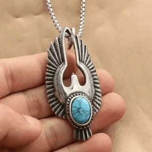 Stainless Steel Eagle Turquoise Unisex Pendant Necklace